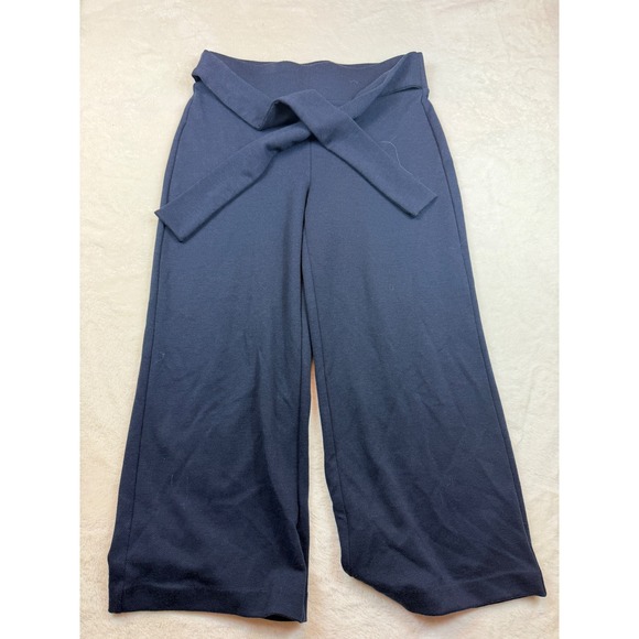 Ann Taylor Factory Pants - Ann Taylor Factory Navy Blue Wide Leg Crop Pants Tie Waist Knit Womens 6